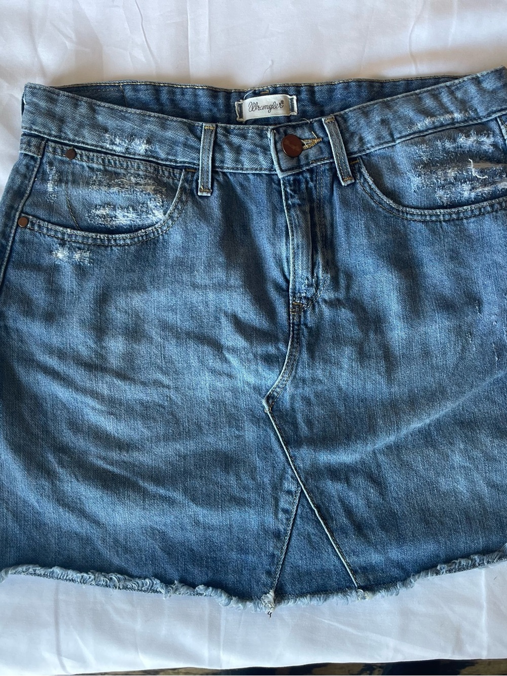 Wrangler Distressed Blue Denim Mini Skirt